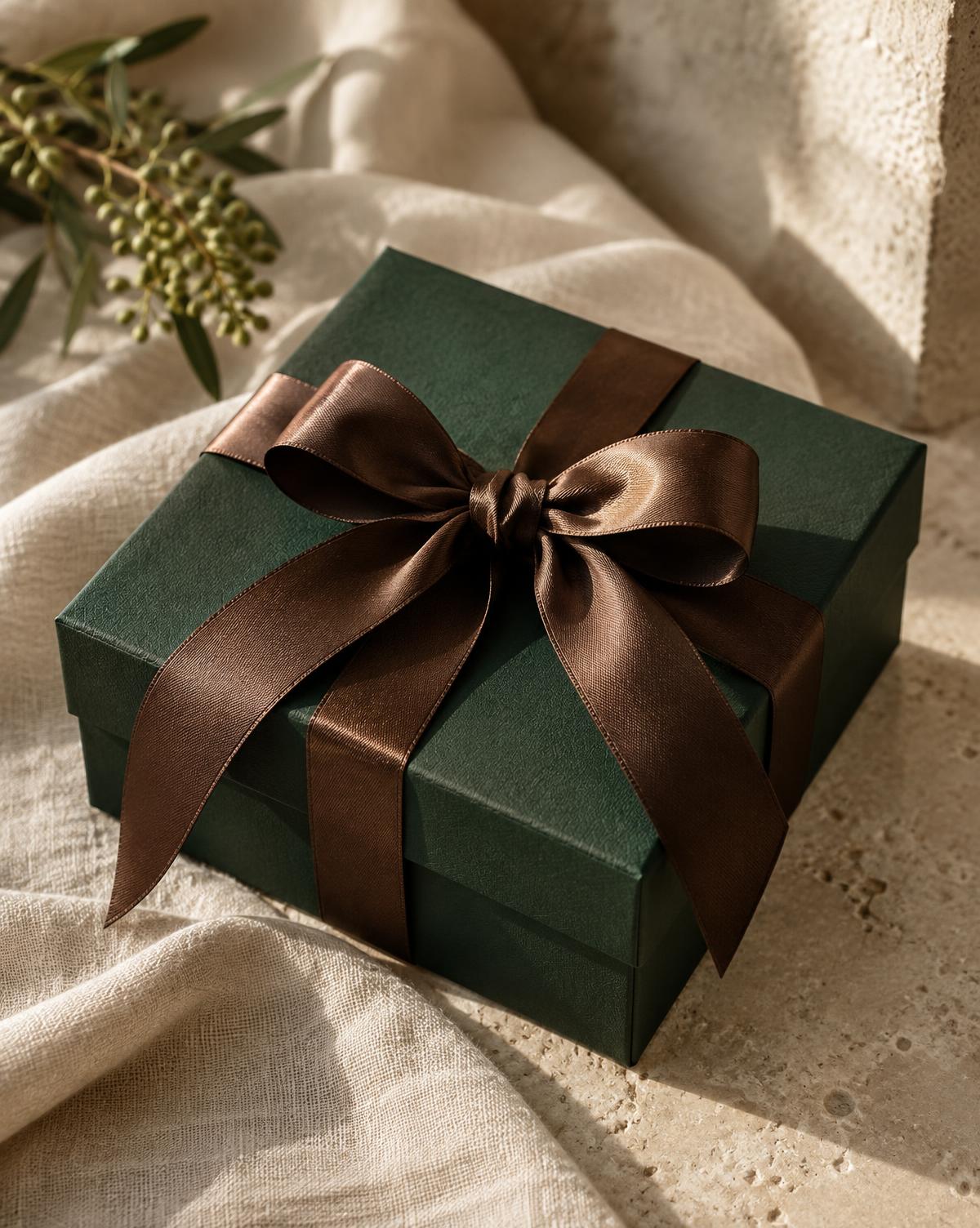 A REYNAV gift box finished by hand with a satin ribbon